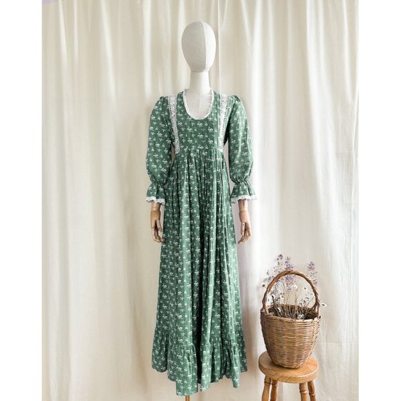 Laura Ashley Dresses & Skirts - Laura Ashley vintage 1970s printers & dyers green floral prairie maxi dress 2 4